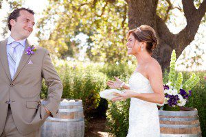 first look bride groom wedding santa ynez gainey vineyard